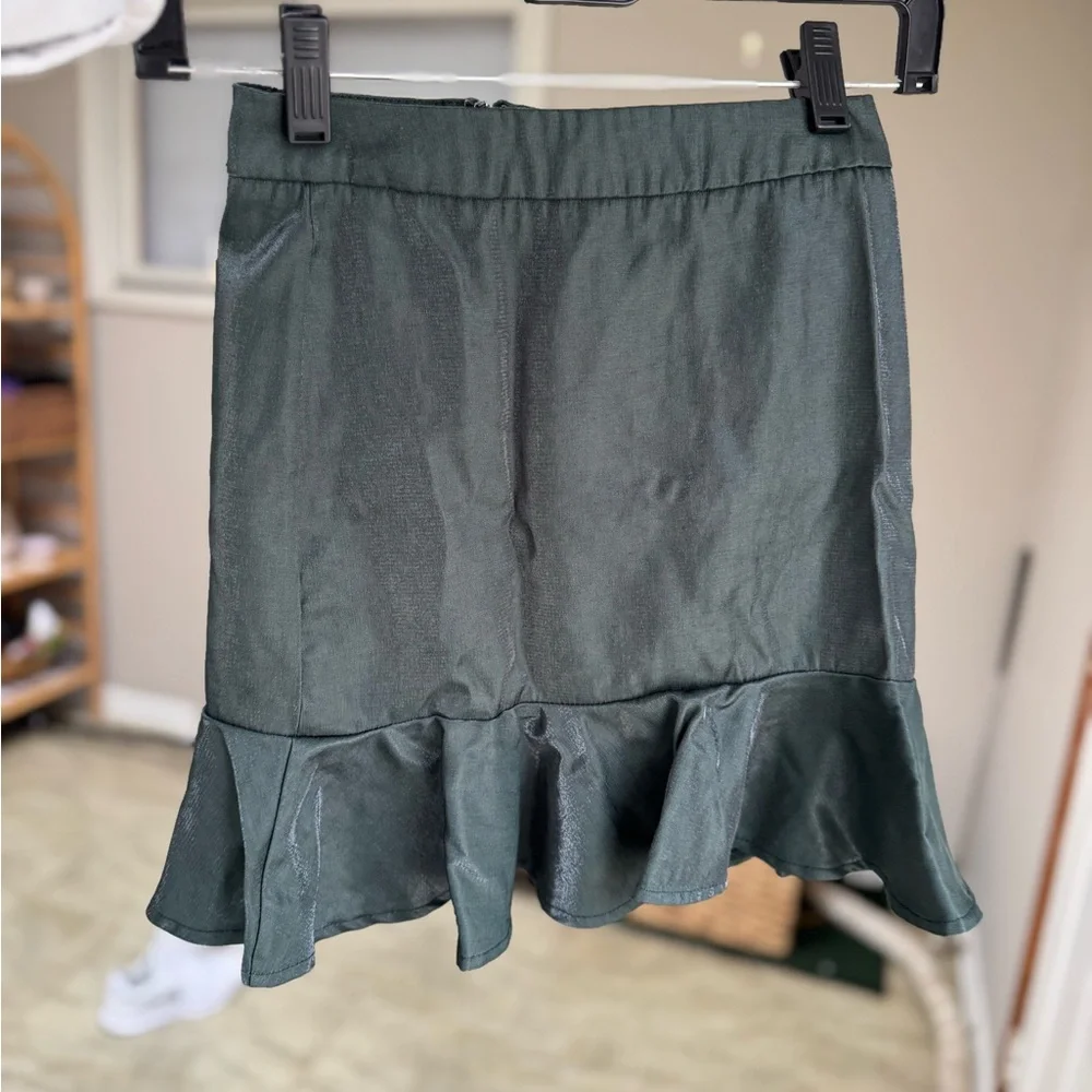 Anthro About Us Lorraine Ruched Skirt XXS Metallic Green Mini Party Skirt